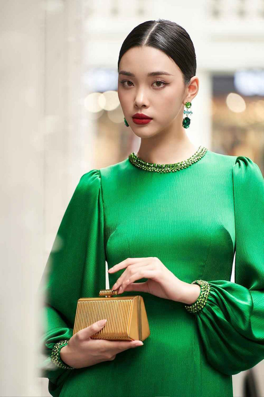 Iridessa Straight Bishop Sleeved Silk Floor Length Ao Dai