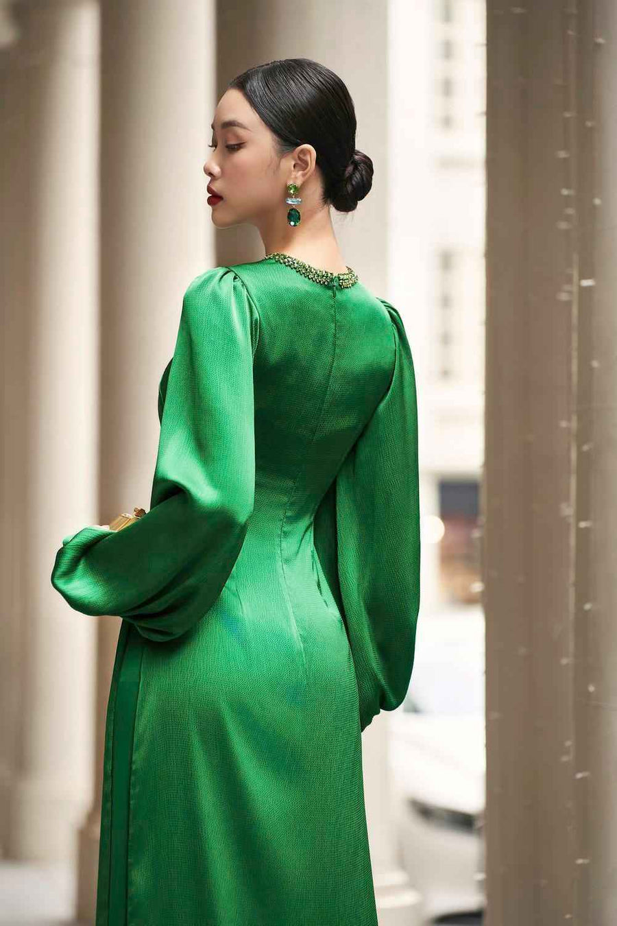Iridessa Straight Bishop Sleeved Silk Floor Length Ao Dai