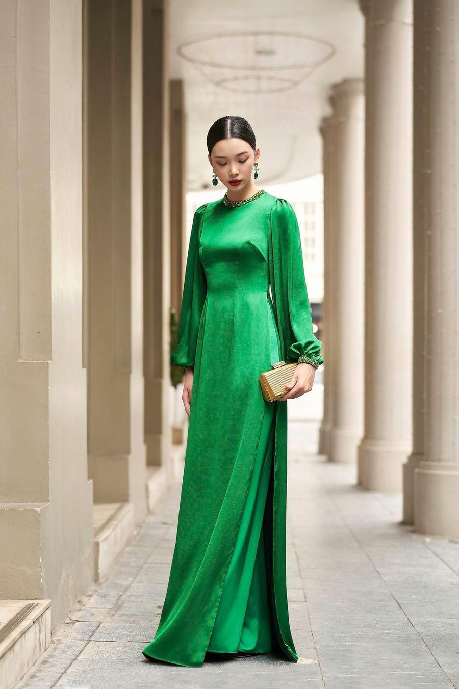 Iridessa Straight Bishop Sleeved Silk Floor Length Ao Dai 6