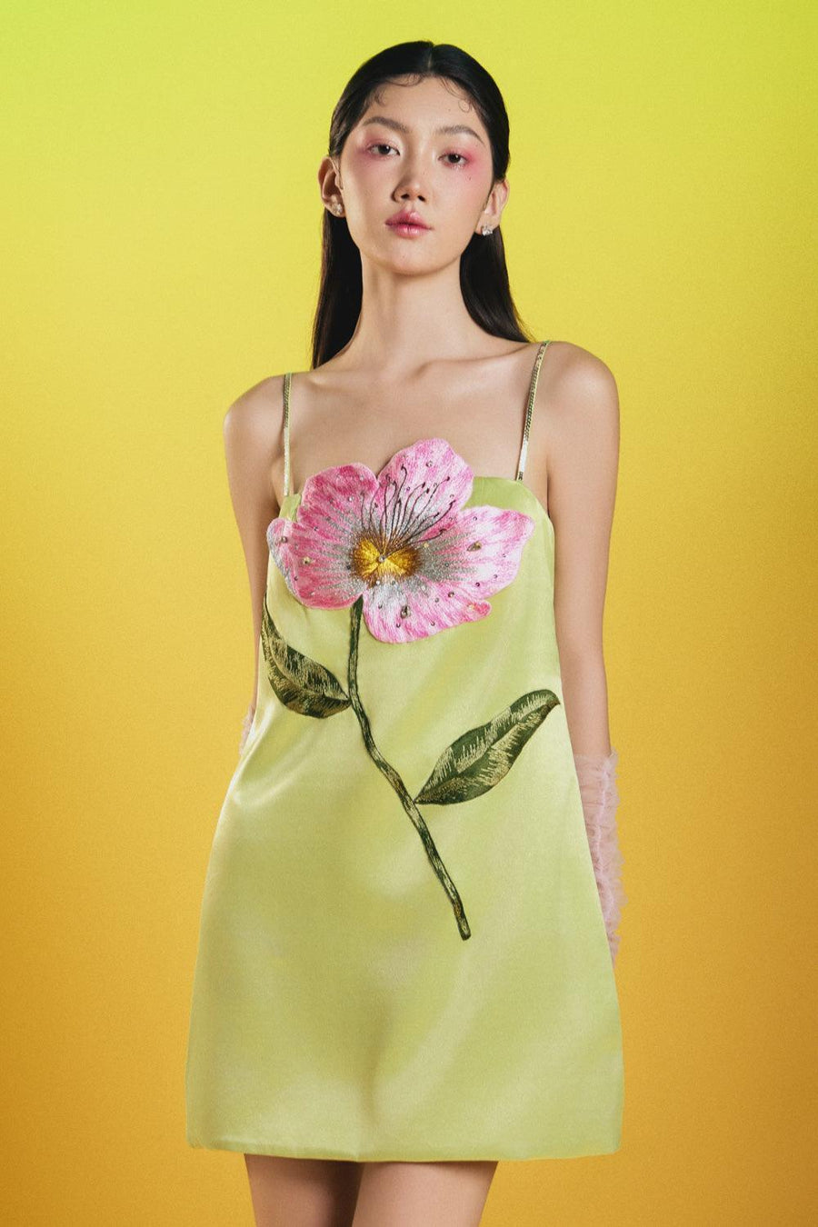 Iris Kiwi Straight Spaghetti Strap Silk Mini Dress 3