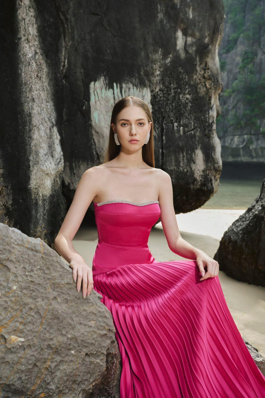 Iris Pleated Sweetheart Neck Taffeta Floor Length Dress 2