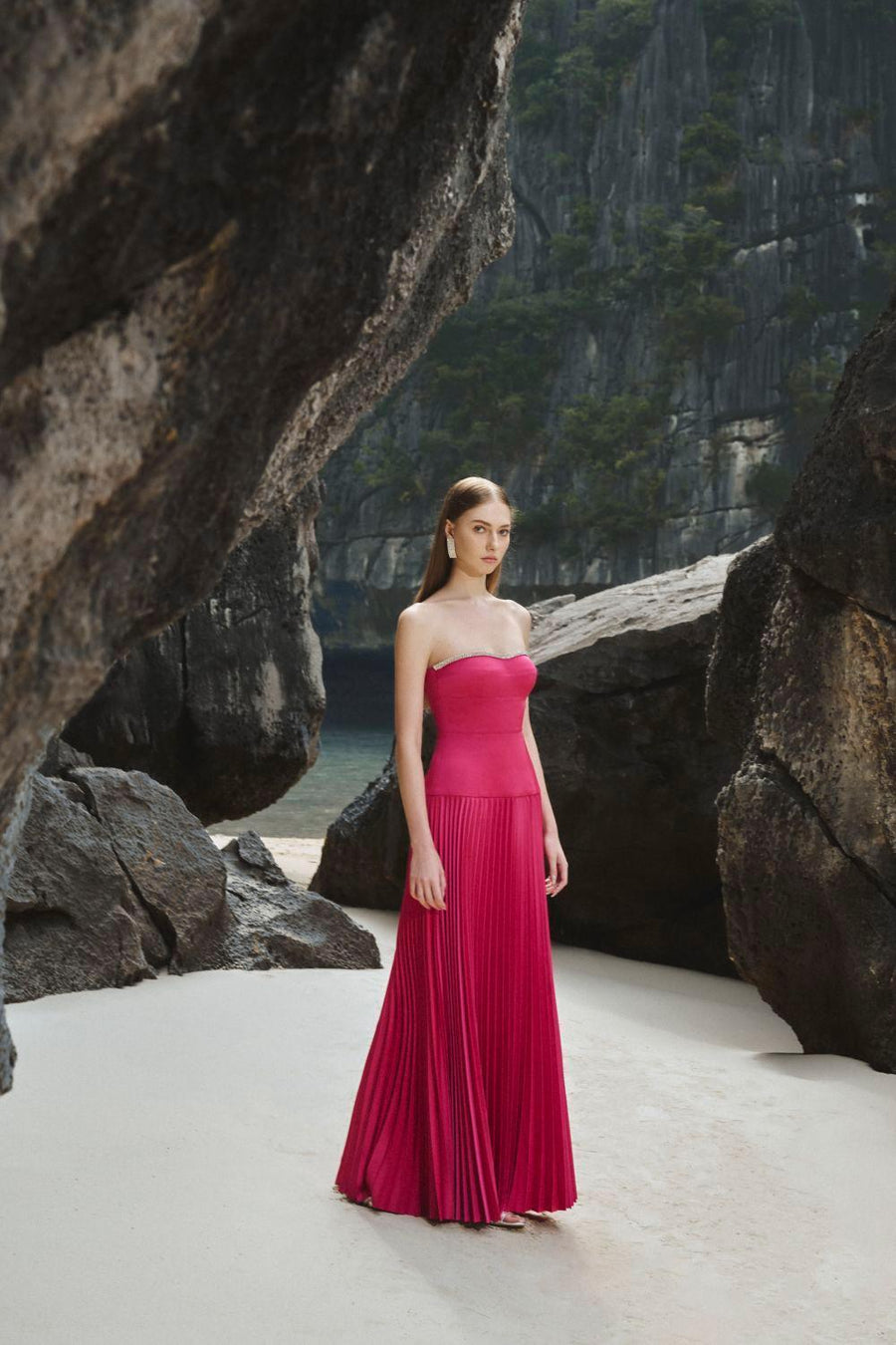 Iris Pleated Sweetheart Neck Taffeta Floor Length Dress 3