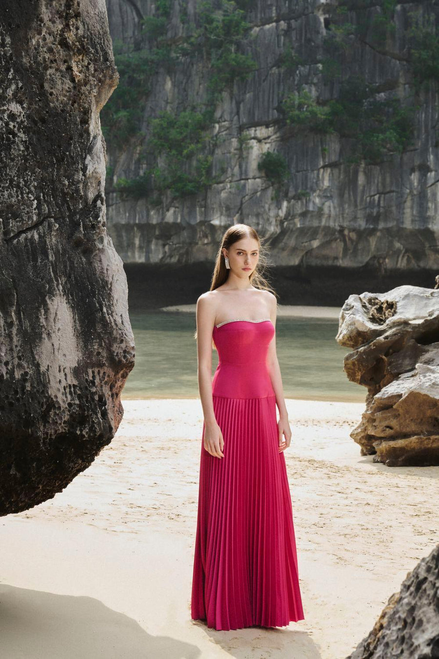 Iris Pleated Sweetheart Neck Taffeta Floor Length Dress 5