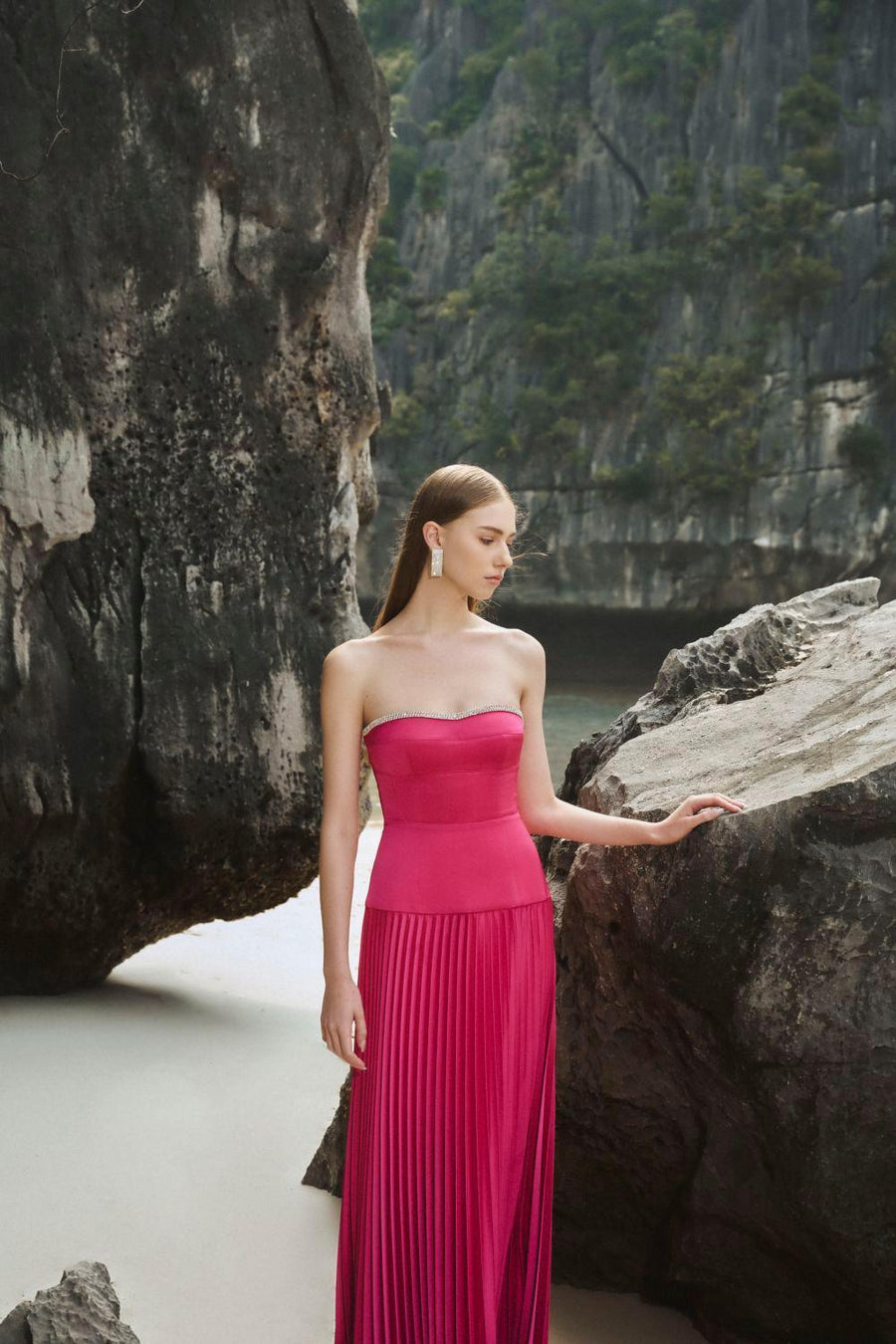 Iris Pleated Sweetheart Neck Taffeta Floor Length Dress 6