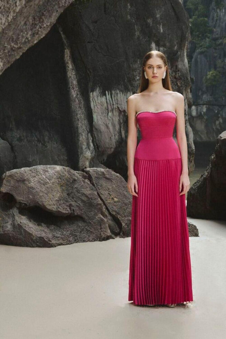 Iris Pleated Sweetheart Neck Taffeta Floor Length Dress 7