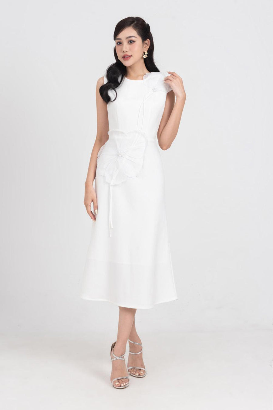 Iris Sheath Sleeveless Polycotton Midi Dress White Midi Dress IVY moda