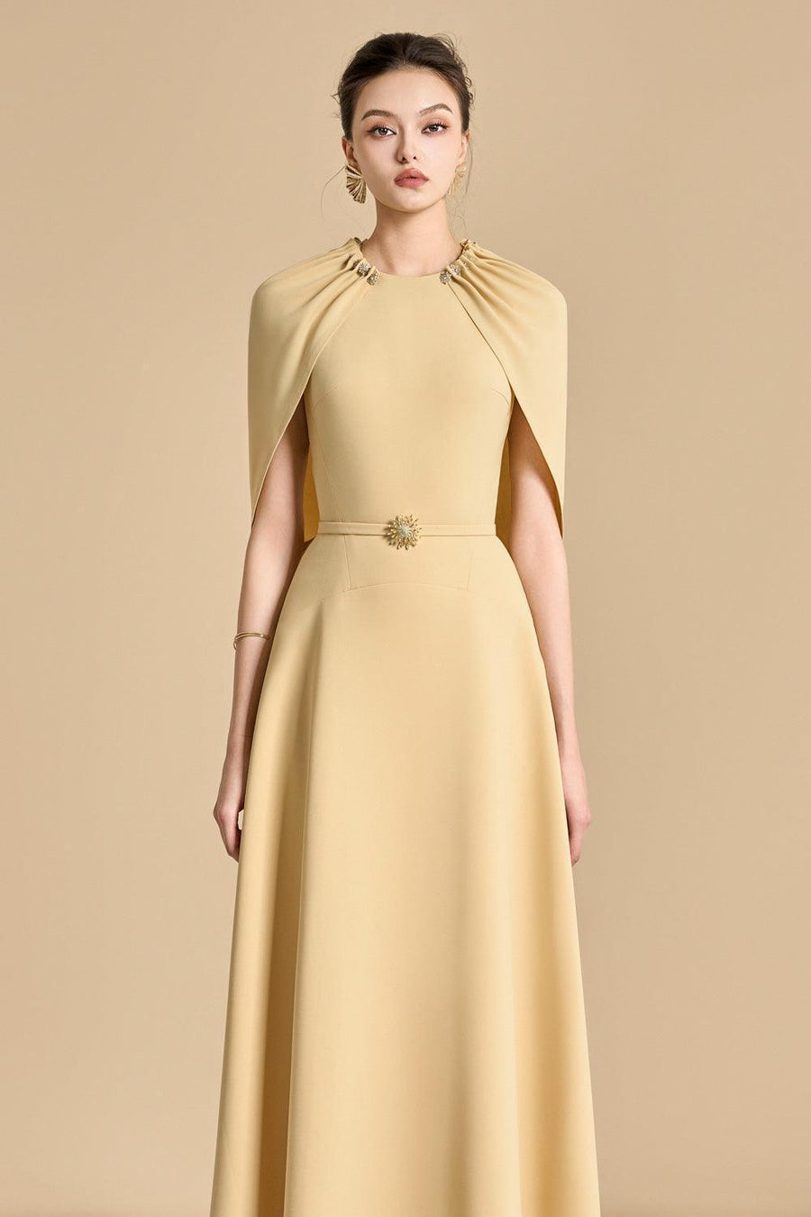 Irissy A-line Round Neck Polyester Ankle Length Dress Yellow Beige Maxi Dress Maison des Copains
