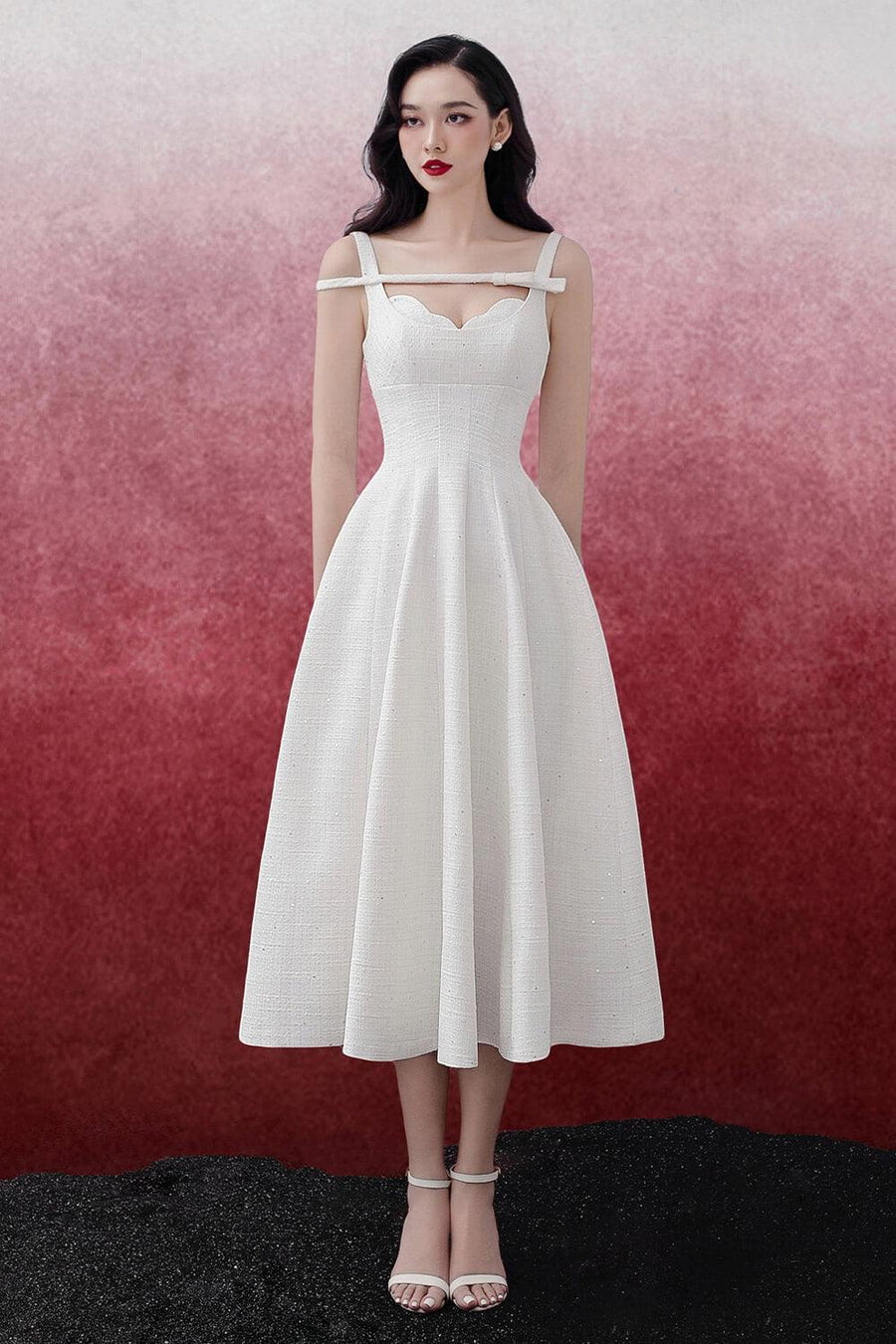 Isabel Fit and Flare Sleeveless Tweed Midi Dress Midi Dress Delicate