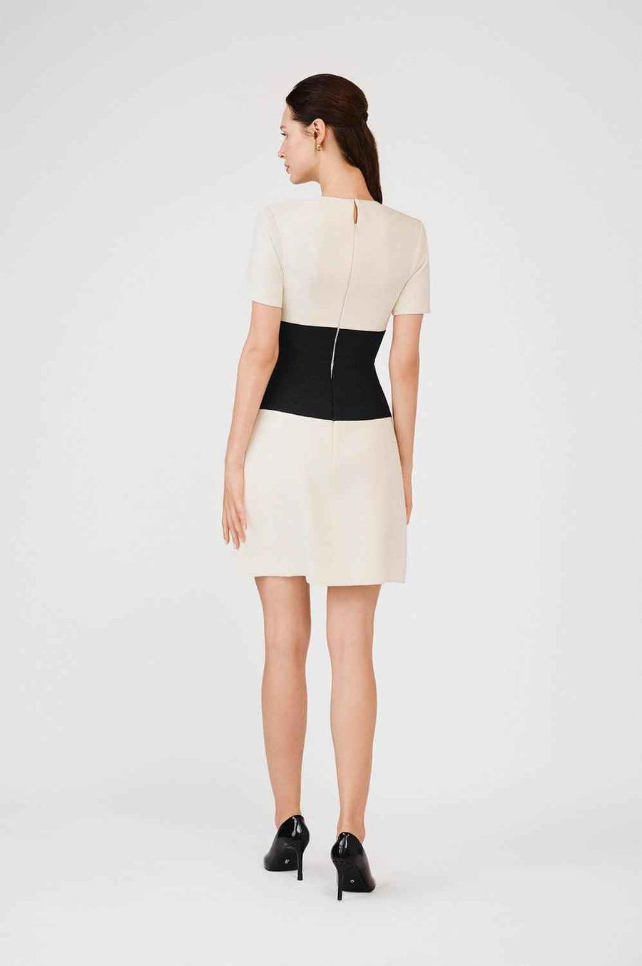 Isabela Drop Waist Round Neck Taffeta Mini Dress