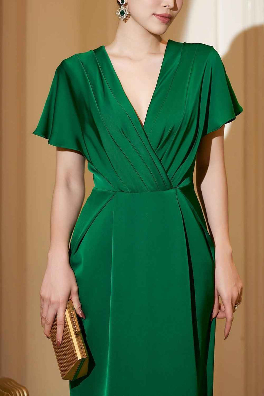 Isabella Pegged V-Neck Satin Maxi Dress