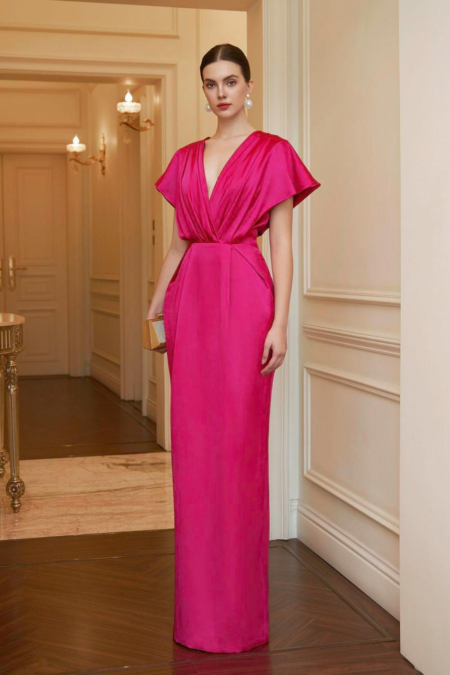 Isabella Pegged V-Neck Satin Maxi Dress 5