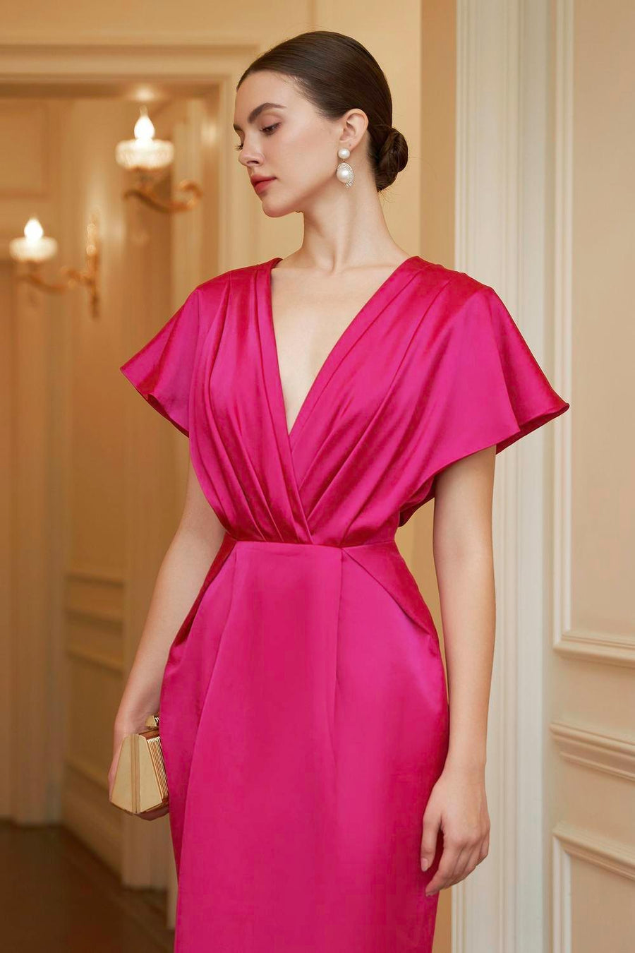 Isabella Pegged V-Neck Satin Maxi Dress 6