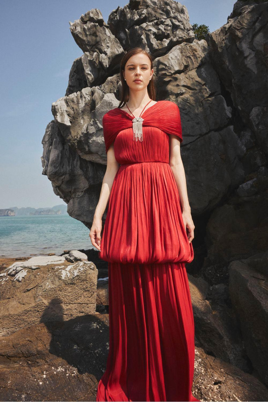 Isabelle Balloon Off-Shoulder Chiffon Floor Length Dress 2