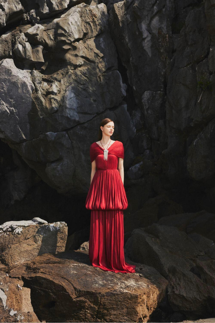 Isabelle Balloon Off-Shoulder Chiffon Floor Length Dress 6