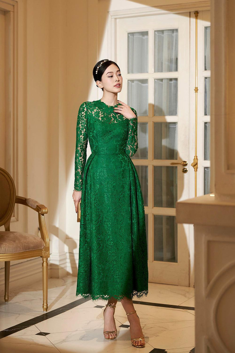 Isadora A-line Long Sleeved Lace Midi Dress 5