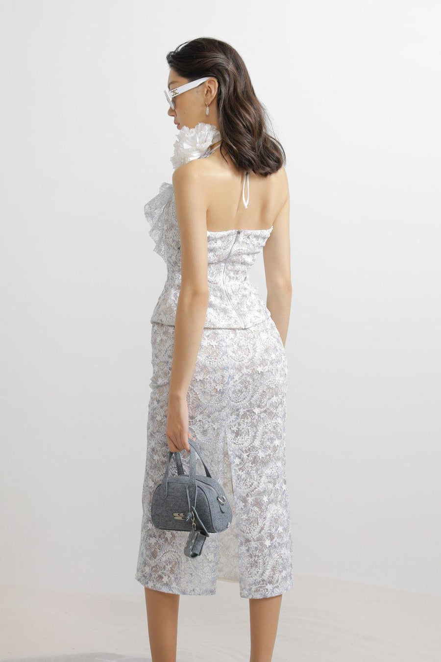 Isaias Pencil Back Slit Embroidered Lace Midi Skirt Skirt LASSY