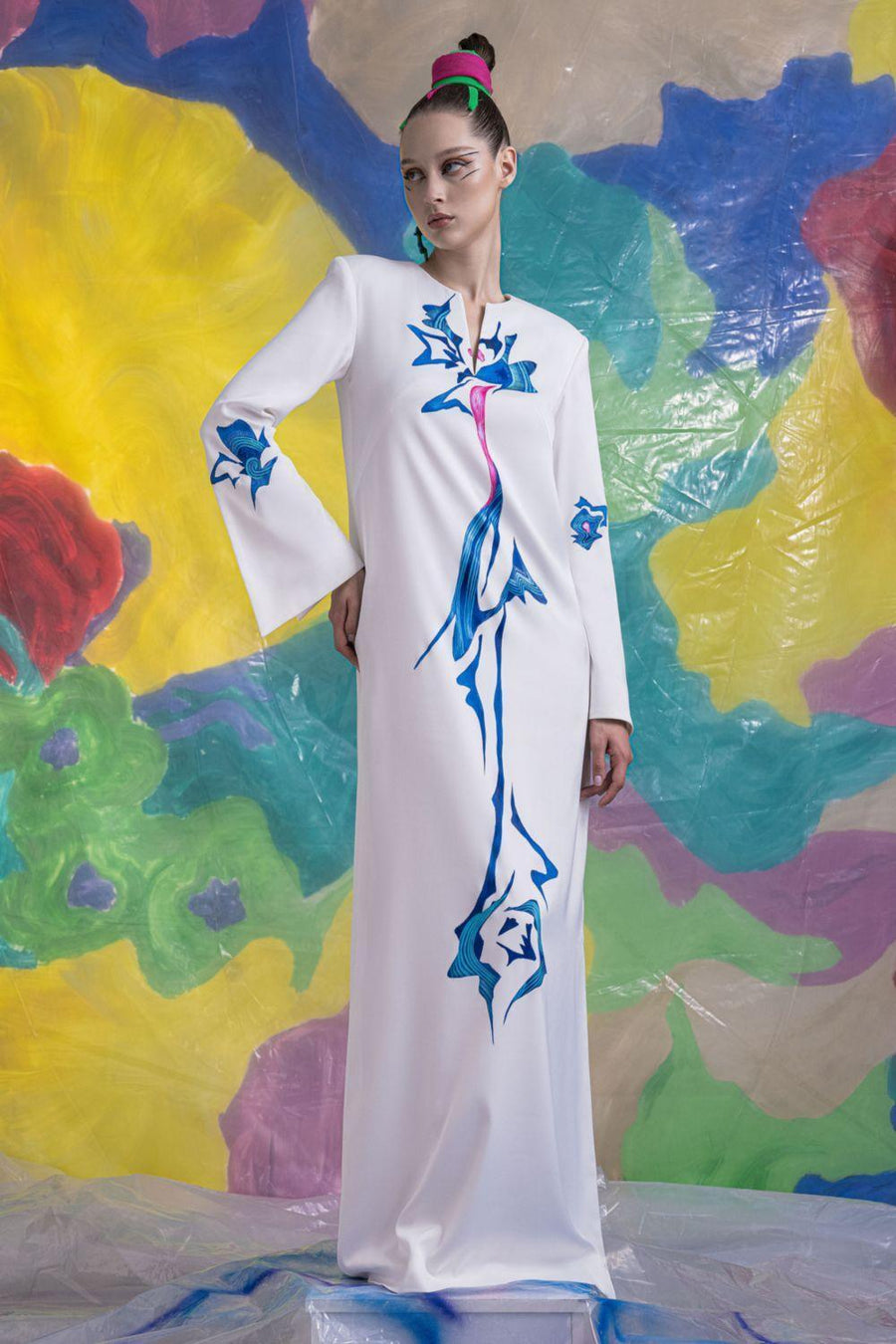 Isla Straight Long Sleeved Satin Floor Length Dress 5