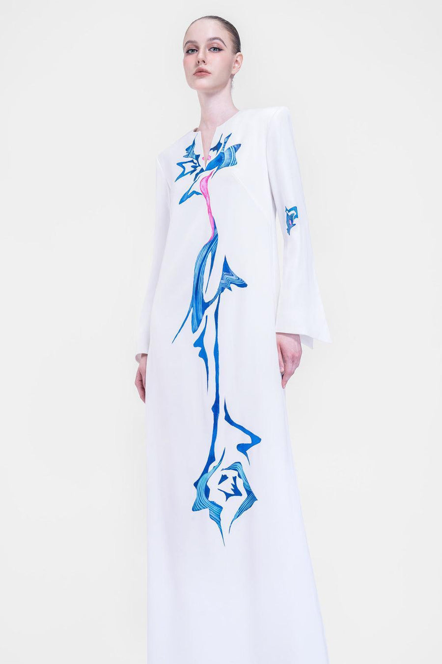Isla Straight Long Sleeved Satin Floor Length Dress 6
