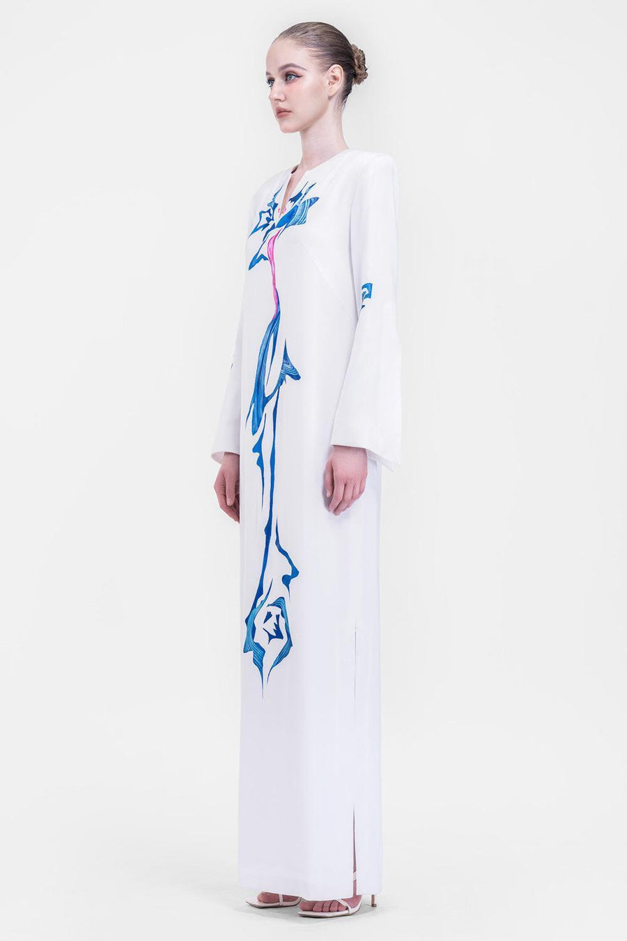 Isla Straight Long Sleeved Satin Floor Length Dress 7