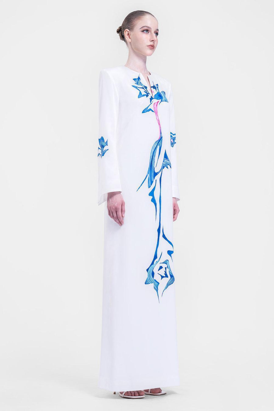 Isla Straight Long Sleeved Satin Floor Length Dress 8