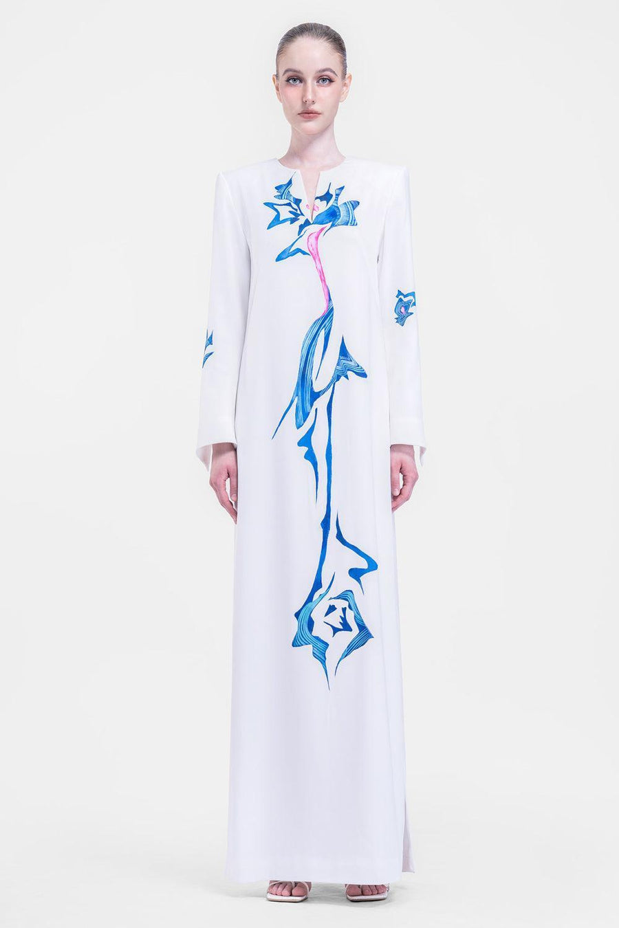 Isla Straight Long Sleeved Satin Floor Length Dress 9