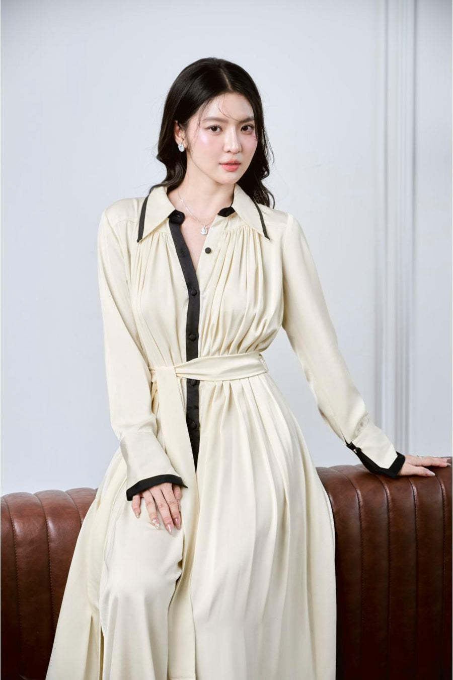 Istari Shirt Collared Neck Charmeuse Silk Midi Dress Midi Dress Larmes