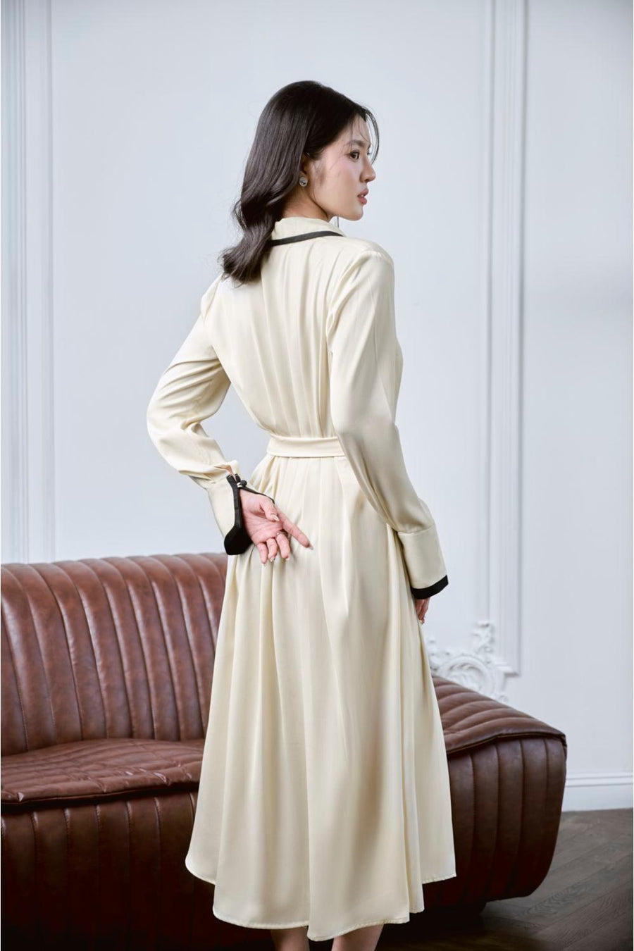Istari Shirt Collared Neck Charmeuse Silk Midi Dress Midi Dress Larmes