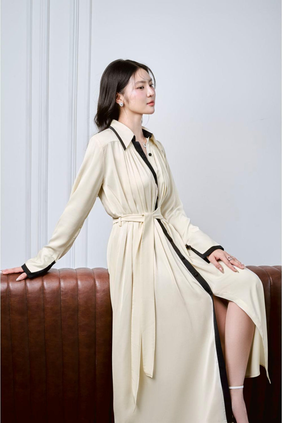 Istari Shirt Collared Neck Charmeuse Silk Midi Dress Midi Dress Larmes