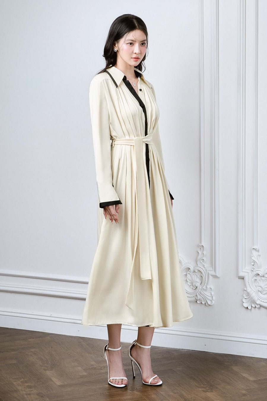 Istari Shirt Collared Neck Charmeuse Silk Midi Dress Midi Dress Larmes