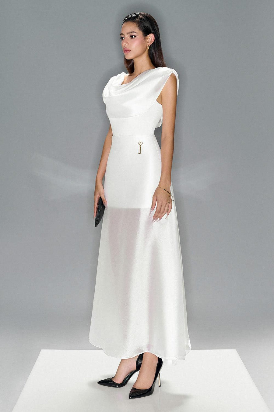 Ivory A-line High Waist Organza Maxi Skirt Ivory Skirt LaLING