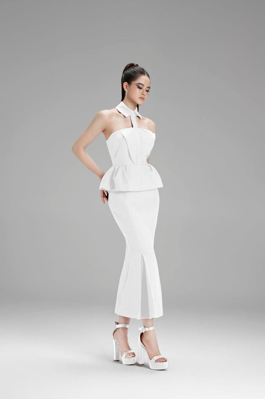 Ivy Mermaid Pleated Polycotton Midi Skirt White Skirt Cordia