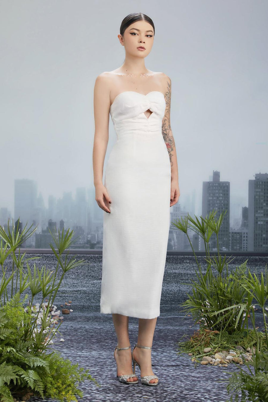 Iwona Sheath Semi-Heart Neck Silk Polyester Midi Dress 1