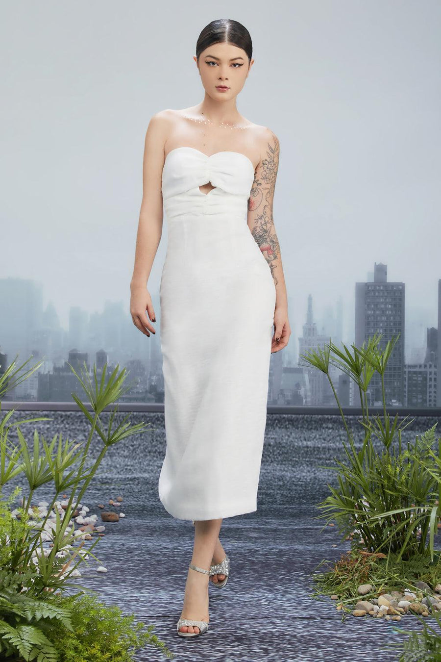 Iwona Sheath Semi-Heart Neck Silk Polyester Midi Dress 3