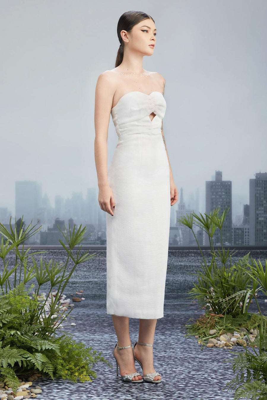 Iwona Sheath Semi-Heart Neck Silk Polyester Midi Dress 4