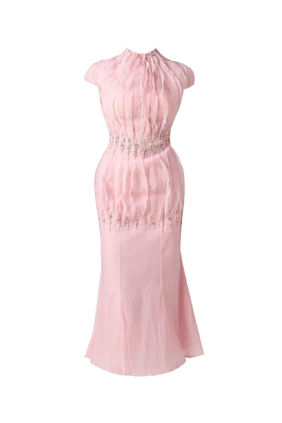 Jabari Trumpet High Neck Organza Midi Dress 1
