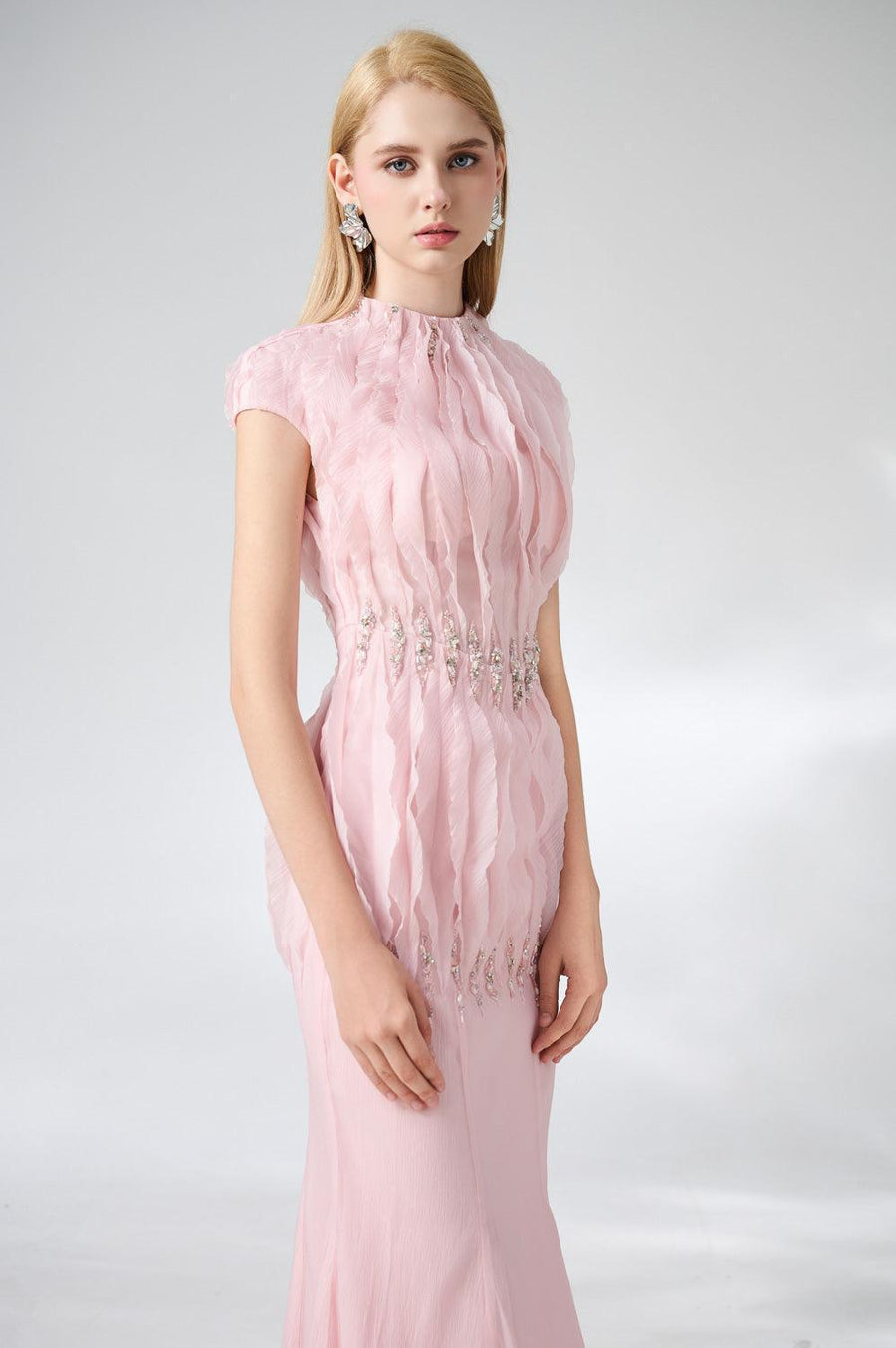 Jabari Trumpet High Neck Organza Midi Dress 3