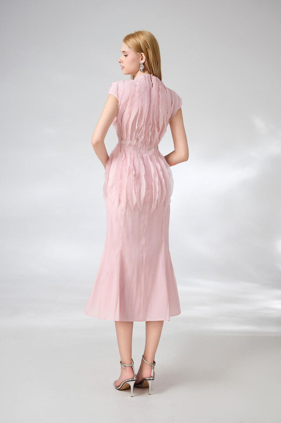 Jabari Trumpet High Neck Organza Midi Dress 4