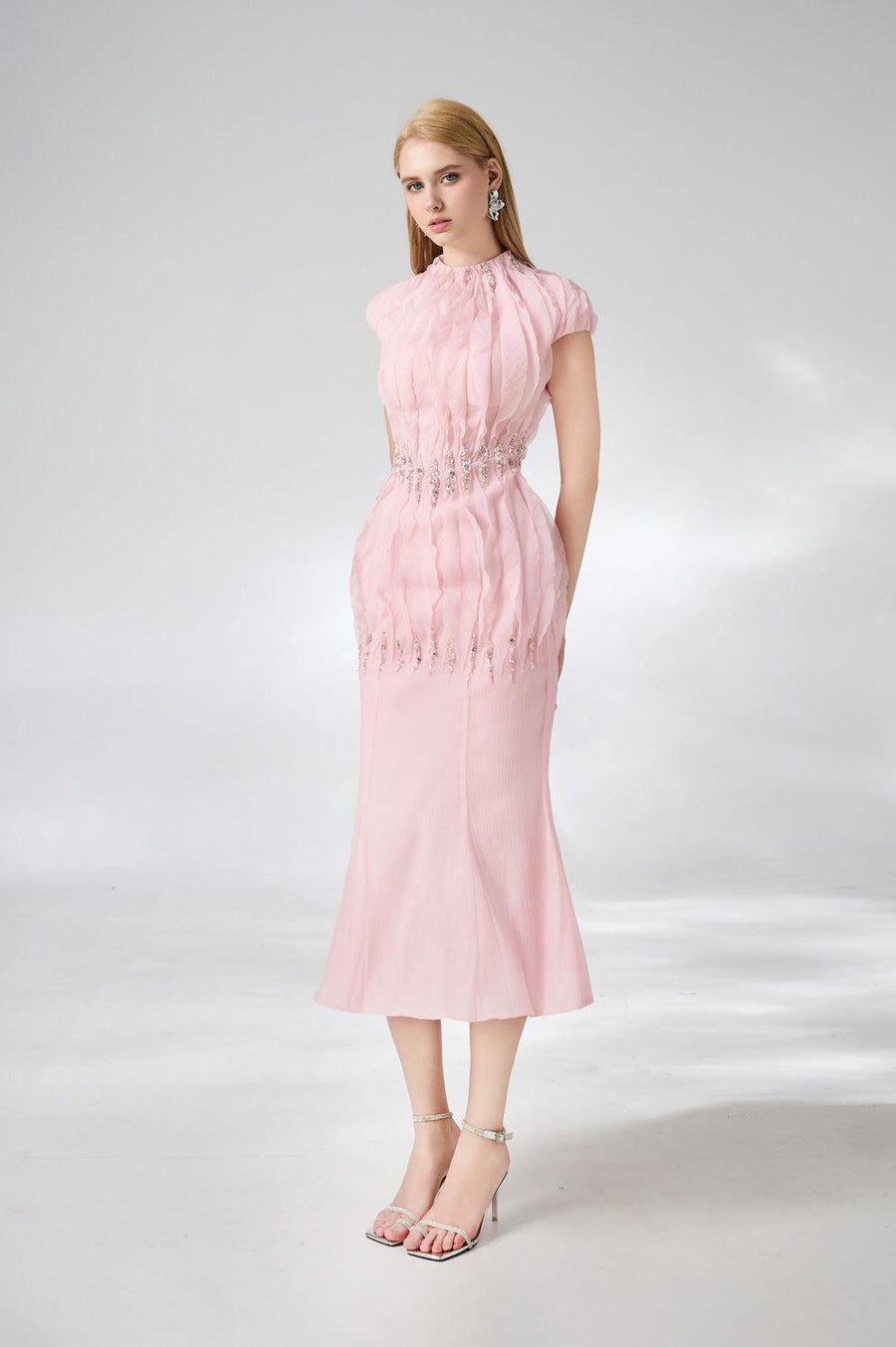 Jabari Trumpet High Neck Organza Midi Dress 5
