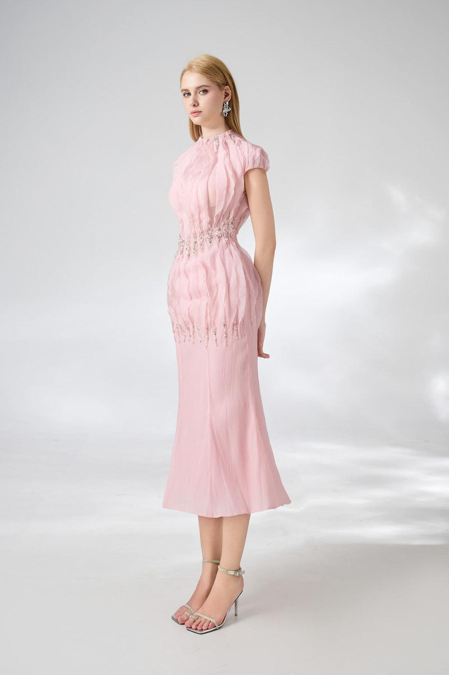 Jabari Trumpet High Neck Organza Midi Dress 6