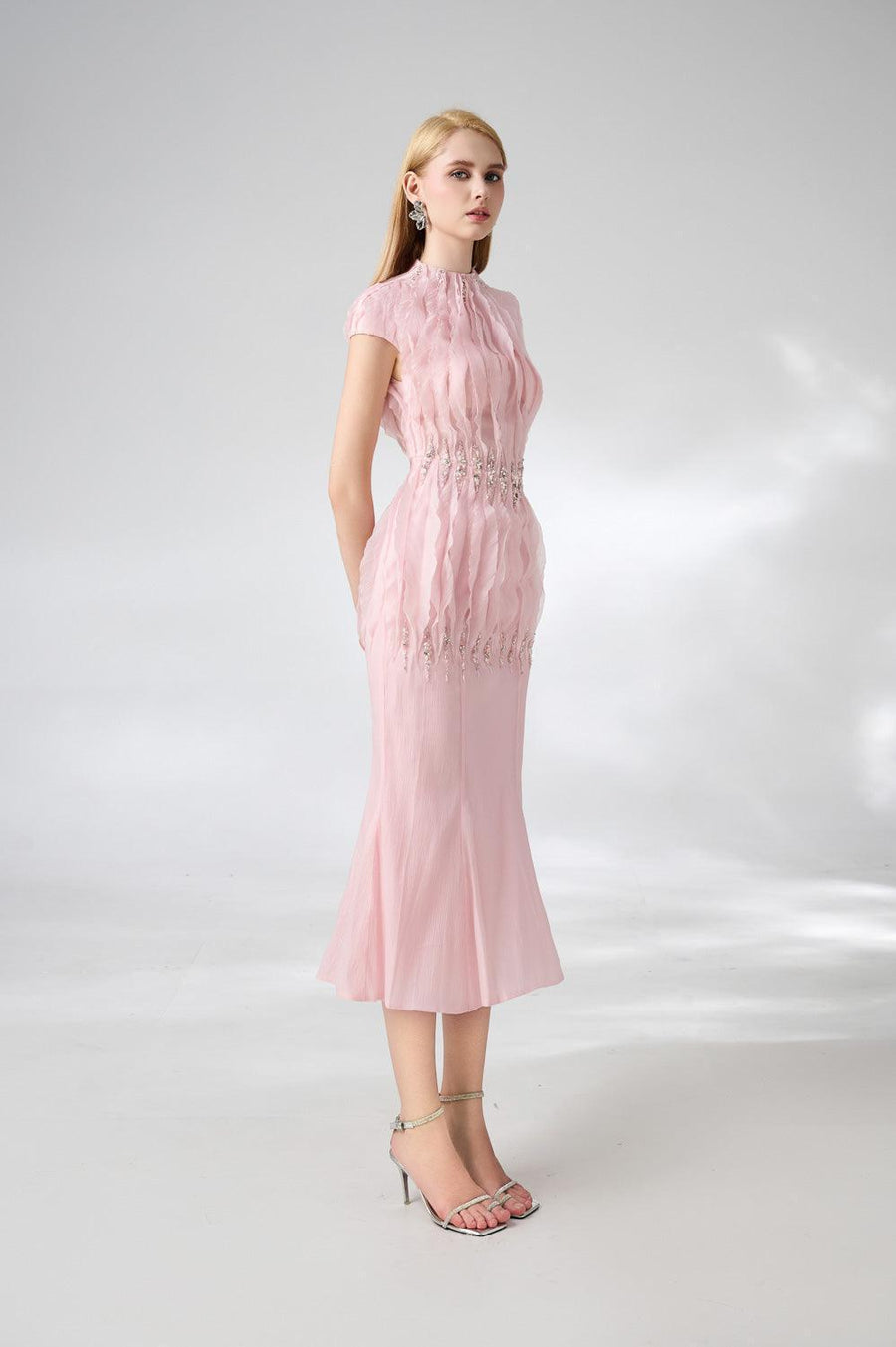 Jabari Trumpet High Neck Organza Midi Dress 7
