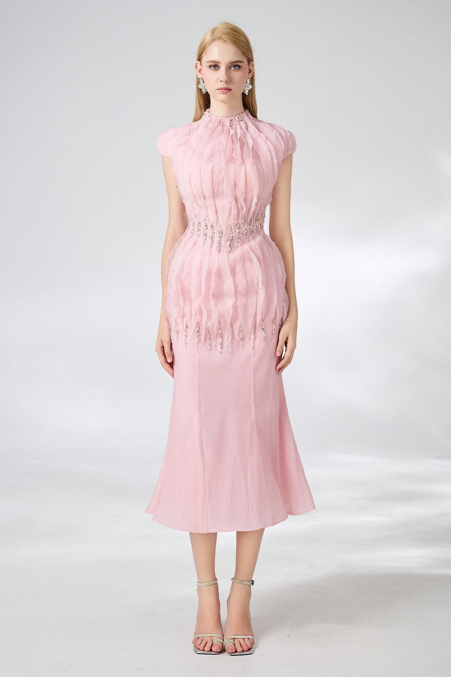 Jabari Trumpet High Neck Organza Midi Dress 9
