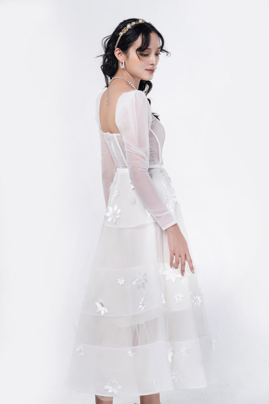 Jacqueline Fit and Flare Square Neck Organza Midi Dress 21