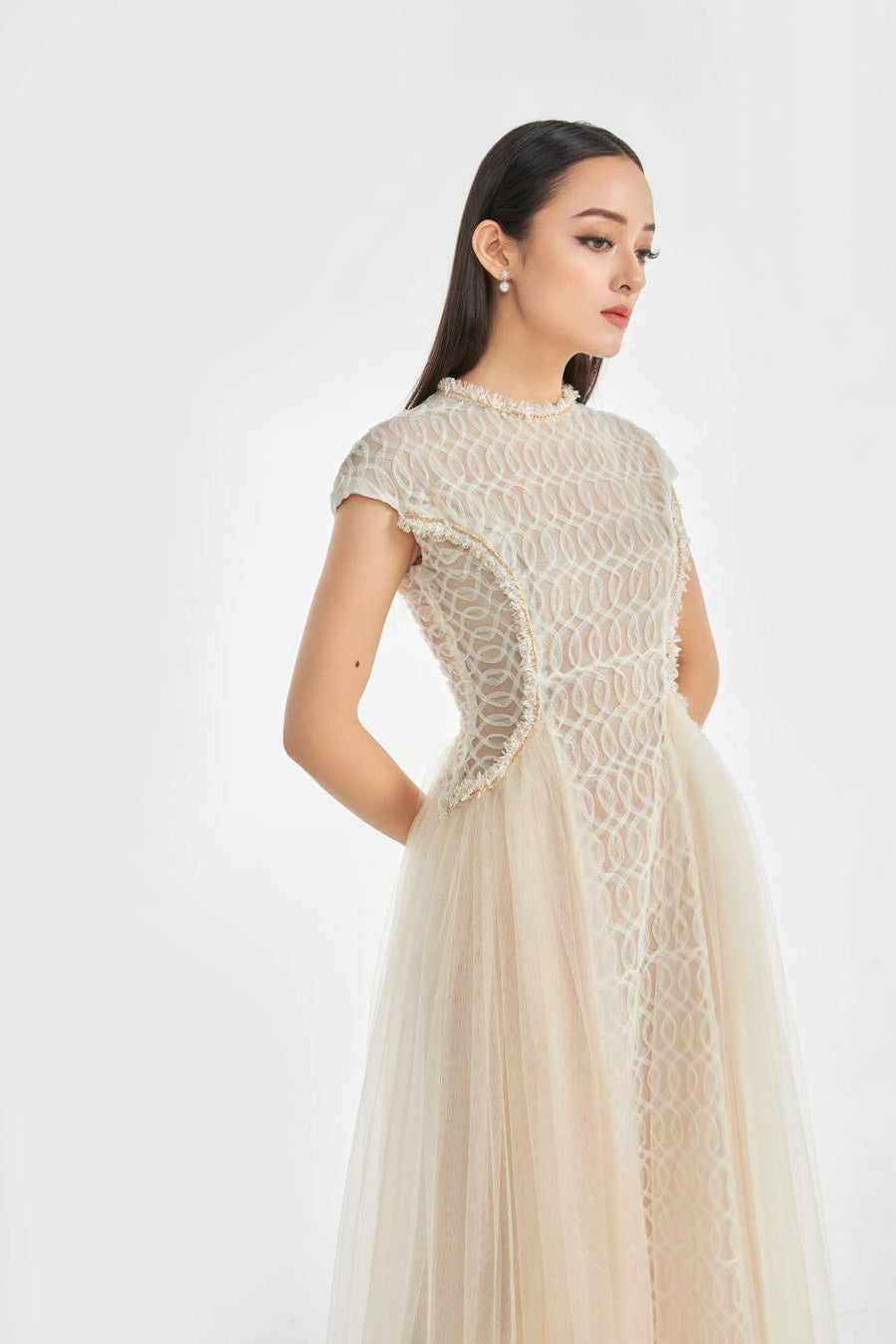 Jade A-line Round Neck Mesh Sheer Midi Dress 2