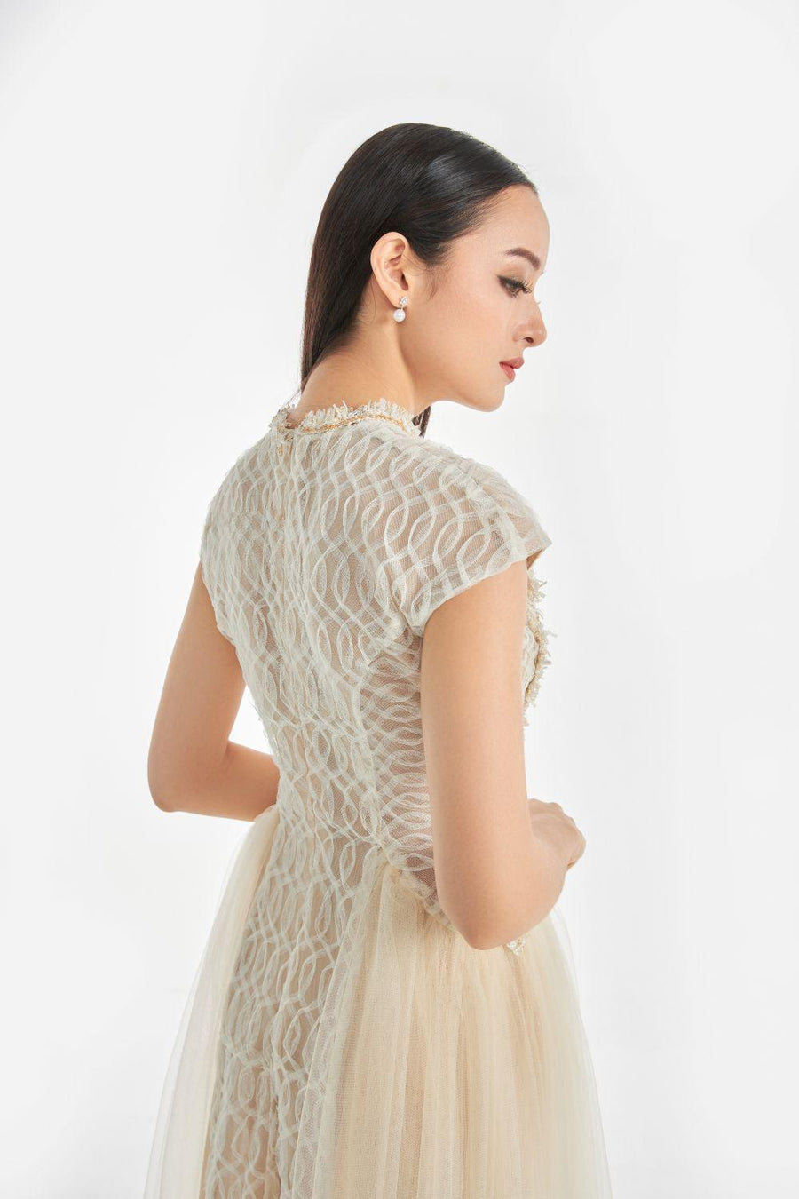 Jade A-line Round Neck Mesh Sheer Midi Dress 3