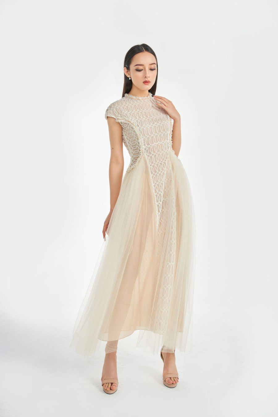 Jade A-line Round Neck Mesh Sheer Midi Dress 4