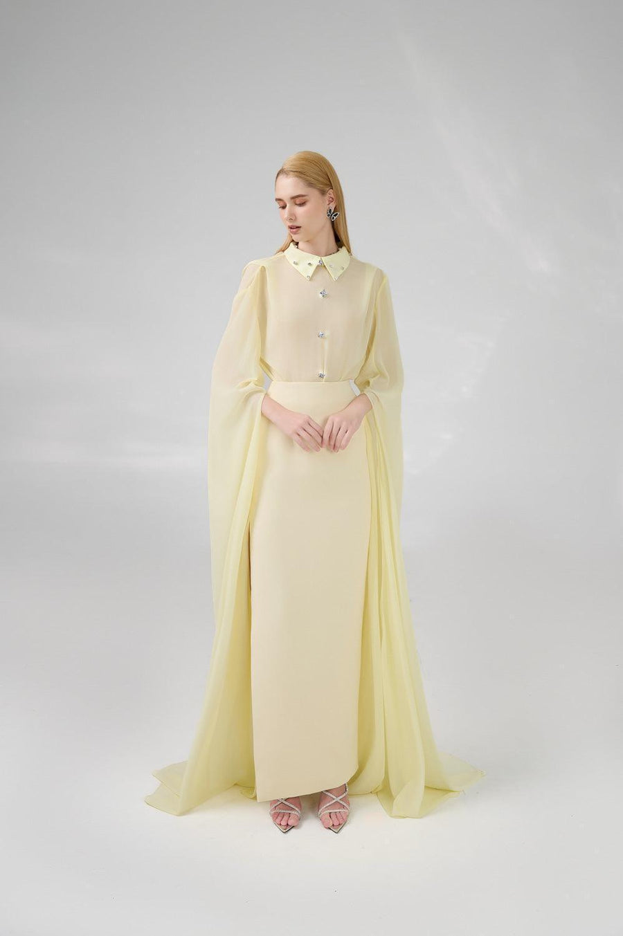 Jaliyah Sheath Hanging Sleeved Chiffon Floor Length Set 10