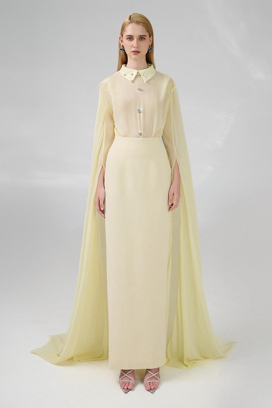 Jaliyah Sheath Hanging Sleeved Chiffon Floor Length Set 11