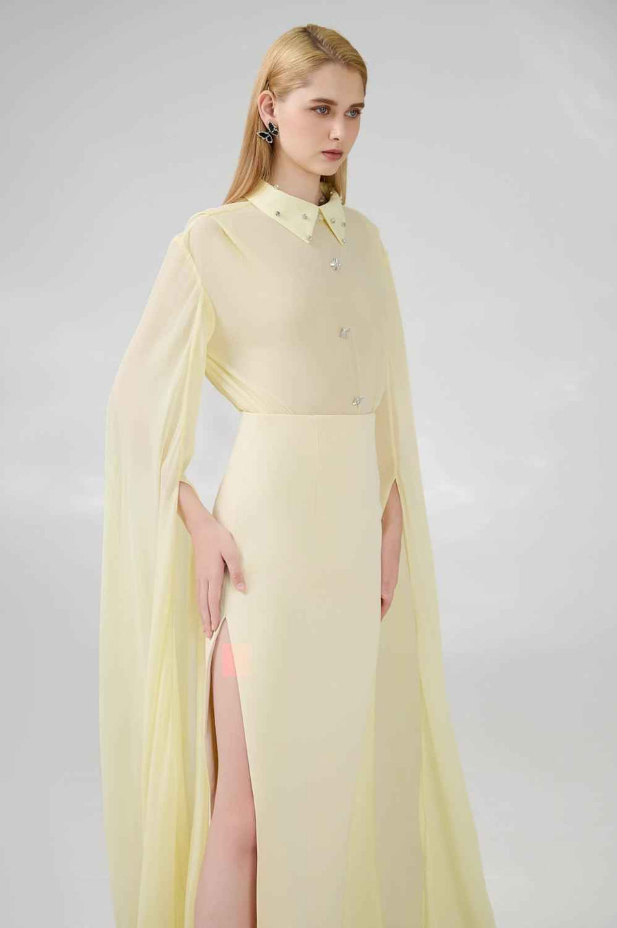 Jaliyah Sheath Hanging Sleeved Chiffon Floor Length Set