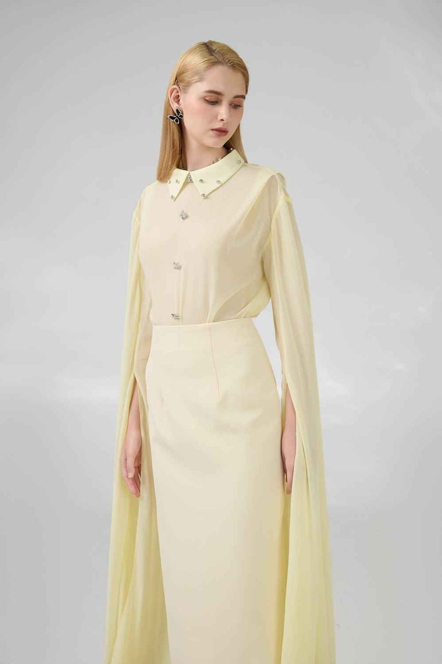 Jaliyah Sheath Hanging Sleeved Chiffon Floor Length Set