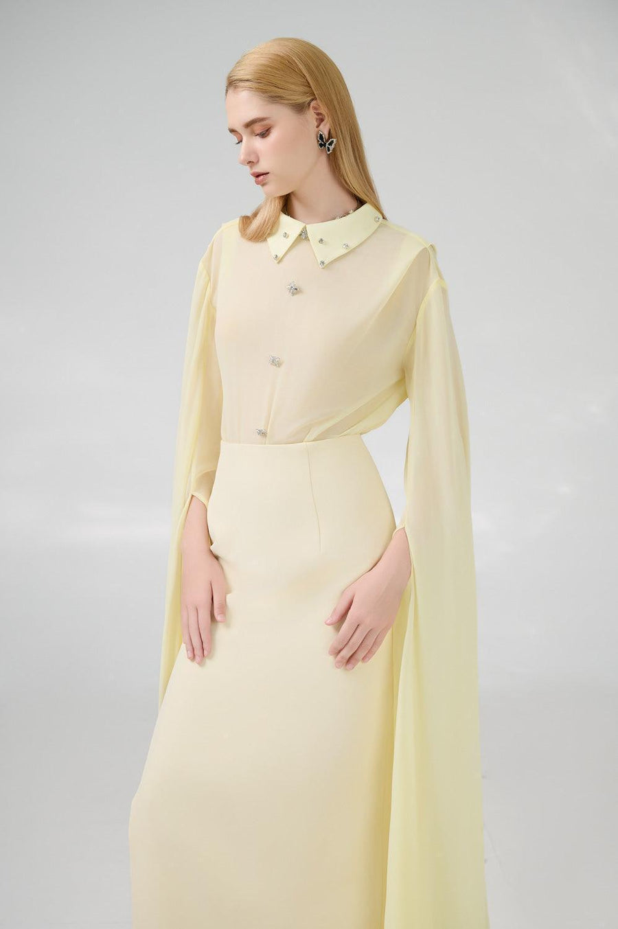 Jaliyah Sheath Hanging Sleeved Chiffon Floor Length Set 7